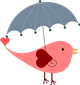 ציפור אוהבת עם לב ומטריה